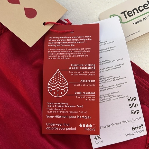 Thinx Sz 4X Brief Modal Red Period Panties Heavy Absorbency NWT - Picture 3 of 5